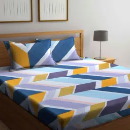 Klotthe Geometric Multicolor 210 TC Cotton Blend King Size Bed Sheet with 2 Pillow Covers-image-48