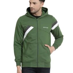Kalt Green Regular Fit Striped Hooded SweatShirt-picture-11