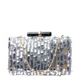 NR by Nidhi Rathi Silver Fabric Clutch-image-2