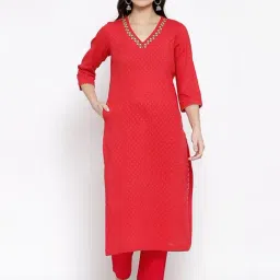 DART STUDIO Red Cotton Embroidered A Line Kurta-46