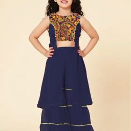 A.T.U.N. Kids Navy & Yellow Embroidered Kurta Set-picture-4