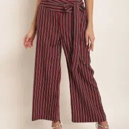 Rare Maroon Striped High Rise Relaxed Fit Parallel Trousers-image-14