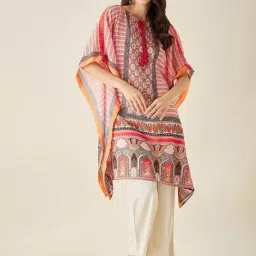 The Kaftan Company Coral Georgette Ethnic Motif Print Kaftan Kurta-picture-0
