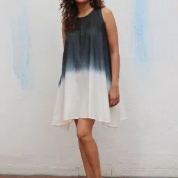 Chidiyaa Daydreaming In Monochrome Oreo Truffle Handblock Printed Cotton Dress image 5