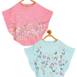 Plum Tree Kids Aqua Blue & Pink Printed Poncho T-Shirt (Pack Of 2)-image-60