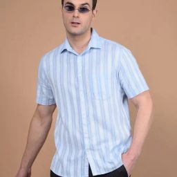 Crimsoune Club Blue Slim Fit Striped Shirt-image-89
