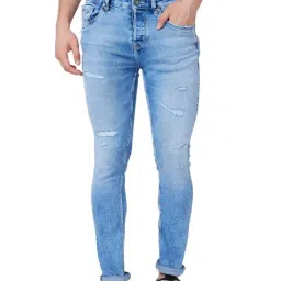 Spykar Blue Cotton Skinny Fit Distressed Jeans-picture-20