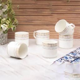 Golden Queens White & Golden Ceramic Classic Lattice Tea Cups - Set of 6 (200 ml)-44