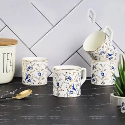 Golden Queens Blue & Golden Ceramic Floral Vine Tea Cups - Set of 6 (200 ml)-21