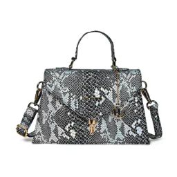 PELLE LUXUR Silver & Black Animal Effect Medium Satchel-image-58