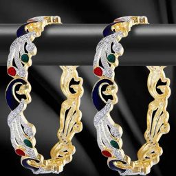 YouBella Traditional Dancing Peacock American Diamond Bangles-17