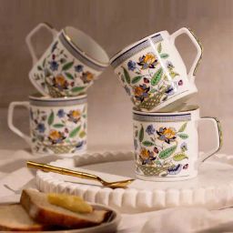 Golden Queens Multicolor Ceramic Classic Botanical Cascade Tea Cups - Set of 6 (200 ml)-14