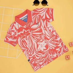 Pantaloons Junior Kids Living Coral Cotton Floral Print Polo T-Shirt-image-92