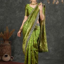Satrani Green Silk Woven Saree With Unstitched Blouse-picture-38