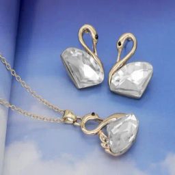 Peora Gold White Crystal Studded Pendant Chain & Earring Set-image-85