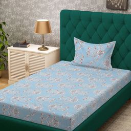 KLOTTHE Blue & Brown Ethnic Motif Printed 300 TC Single Bedsheet Set 2.25 x 1.5 m-6