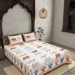 JaipurFabric Chocolaty Brown Pure Cotton 210 TC Jungle Safari Double Bedsheet with 2 Pillow Covers-image-60
