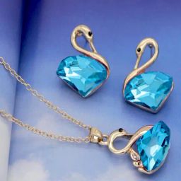 Peora Gold Sky Blue Crystal Studded Pendant Chain & Earring Set-image-15