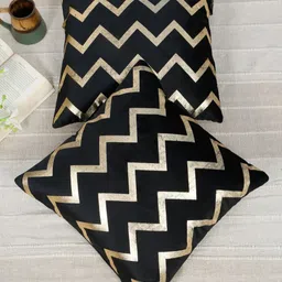 HOSTA HOMES Black & Cream-Coloured Set of 2 Ethnic Motifs Velvet Square Cushion Covers-18
