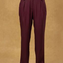 Powersutra Burgundy Viscose Rayon Straight Fit Trouser-image-22