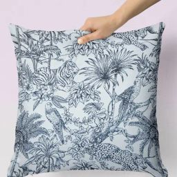 Bianca Grey & Black Cotton Jute Floral Handmade Cushion Cover-image-44