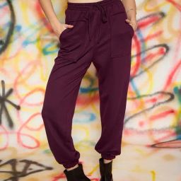 KASSUALLY Wine Regular Fit Mid Rise Joggers-picture-3