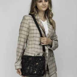 Art N Vintage Bettina Black Leather Textured Medium Sling Handbag-36