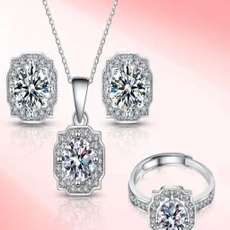 Peora Silver Cubic Zirconia Studded Pendant Chain Earring & Ring Set-image-72