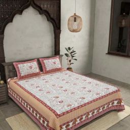 JaipurFabric Maroon Cotton 210 TC Royal Rajasthani Printed Double Bedsheet with 2 Pillow Covers-image-56