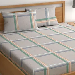 CHHAVI INDIA Grey & Green Geometric 210 TC Queen Bedsheet with 2 Pillow Covers-image-29