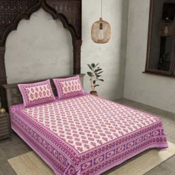 JaipurFabric Rouge Pink Pure Cotton 210 TC Welcome Tyohar Double Bedsheet with 2 Pillow Covers-image-14