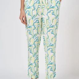 Dreamz By Pantaloons Turquoise Viscose Comfort Fit Print Casual Trousers-picture-43
