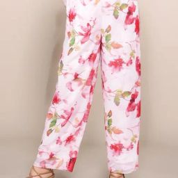 Zink London White Loose Fit Floral Print Trousers-picture-34