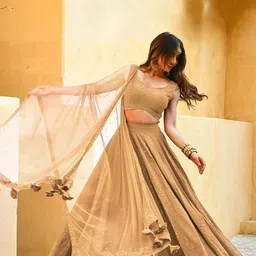 FABPIXEL Embroidered Sequinned Semi-Stitched Lehenga & Pure Georgette Blouse With Dupatta image 5