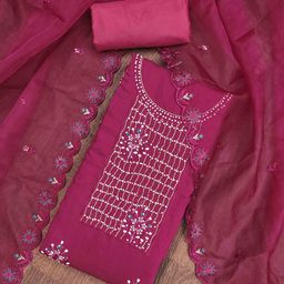 DIVASTRI Floral Embroidered Thread Work Unstitched Dress Material-image-12