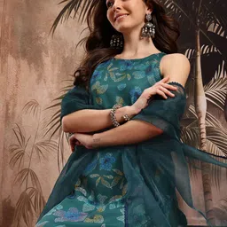 Sangria Floral Print Regular Pure Cotton Kurta with Sharara & Dupatta-picture-13