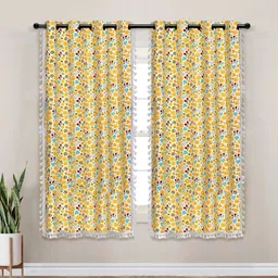 Myntra Elegant Homes Yellow & White Set of 2 Floral Black Out Window Curtain-2