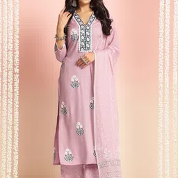 KALINI Women Floral Printed Regular Thread Work Kurta with Palazzos & With Dupatta-10