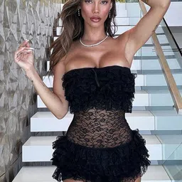 LULU & SKY Lace Splicing Strapless Playsuit-picture-16