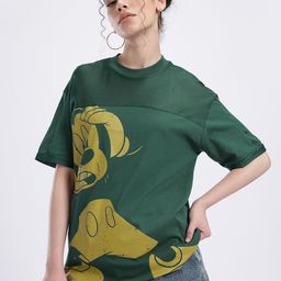 glitchez Mickey Mouse Print Drop-Sleeves Pure Cotton Oversized T-shirt with Mesh Inserts-image-13