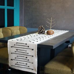 INDIAN HOME FAB Black & Beige Rectangular Table Runner-14