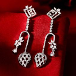Priyaasi Silver-Plated American Diamond Stone Studded Contemporary Drop Earrings-16
