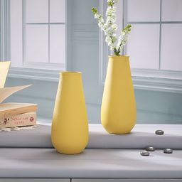Homspurts Yellow 2 Pieces Matte Finished Textured Metal Flower Vases-19