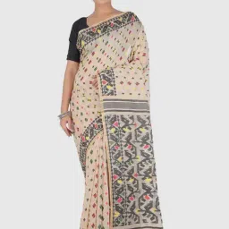 Pinkloom Beige Cotton Woven Dhakai Jamdani Saree-picture-17