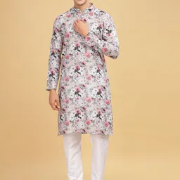 Anouk Men Floral Printed Flared Sleeves Gotta Patti Kurta-picture-4