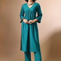 Sangria Embroidered Straight Kurta With Palazzo-picture-51