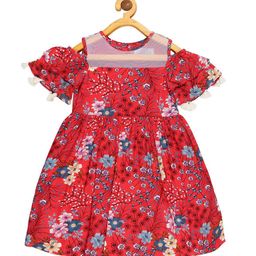 YOUNG BIRDS Girls Floral Printed Cold-Shoulder Fit & Flare Dress-image-20