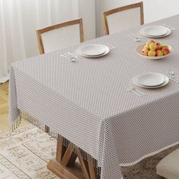 HOME COLORS.IN White Geometric Printed Cotton 4-Seater Table Cover-image-61