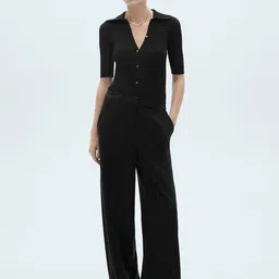 MANGO Spread Collar Ribbed-Detail Basic Jumpsuit-image-76