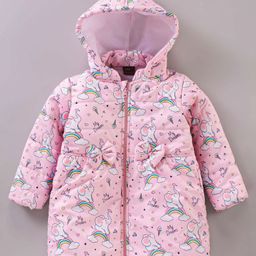 Little Kangaroos Full Sleeves Hooded Quilted Jacket Multi Print - Pink-image-8
